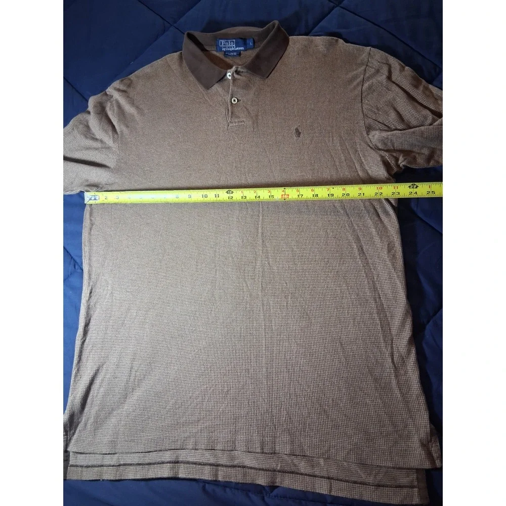 Polo Ralph Lauren Mens Large Brown Houndstooth Pima Cotton Long Sleeve Polo